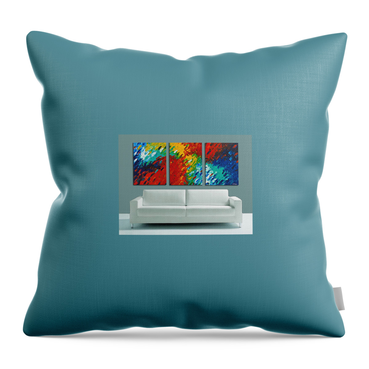 Color Throw Pillow featuring the painting Only Till Eternity Hung As A Triptych By Sharon Cummings by Sharon Cummings