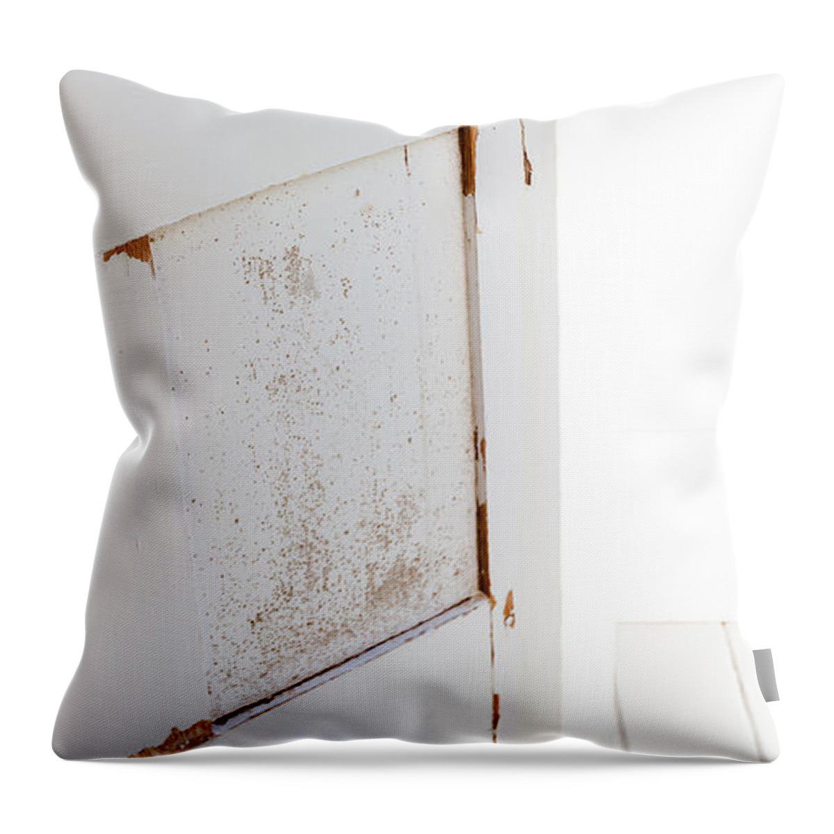 Conceptual Throw Pillow featuring the photograph Open White Door With Latch by Jo Ann Tomaselli