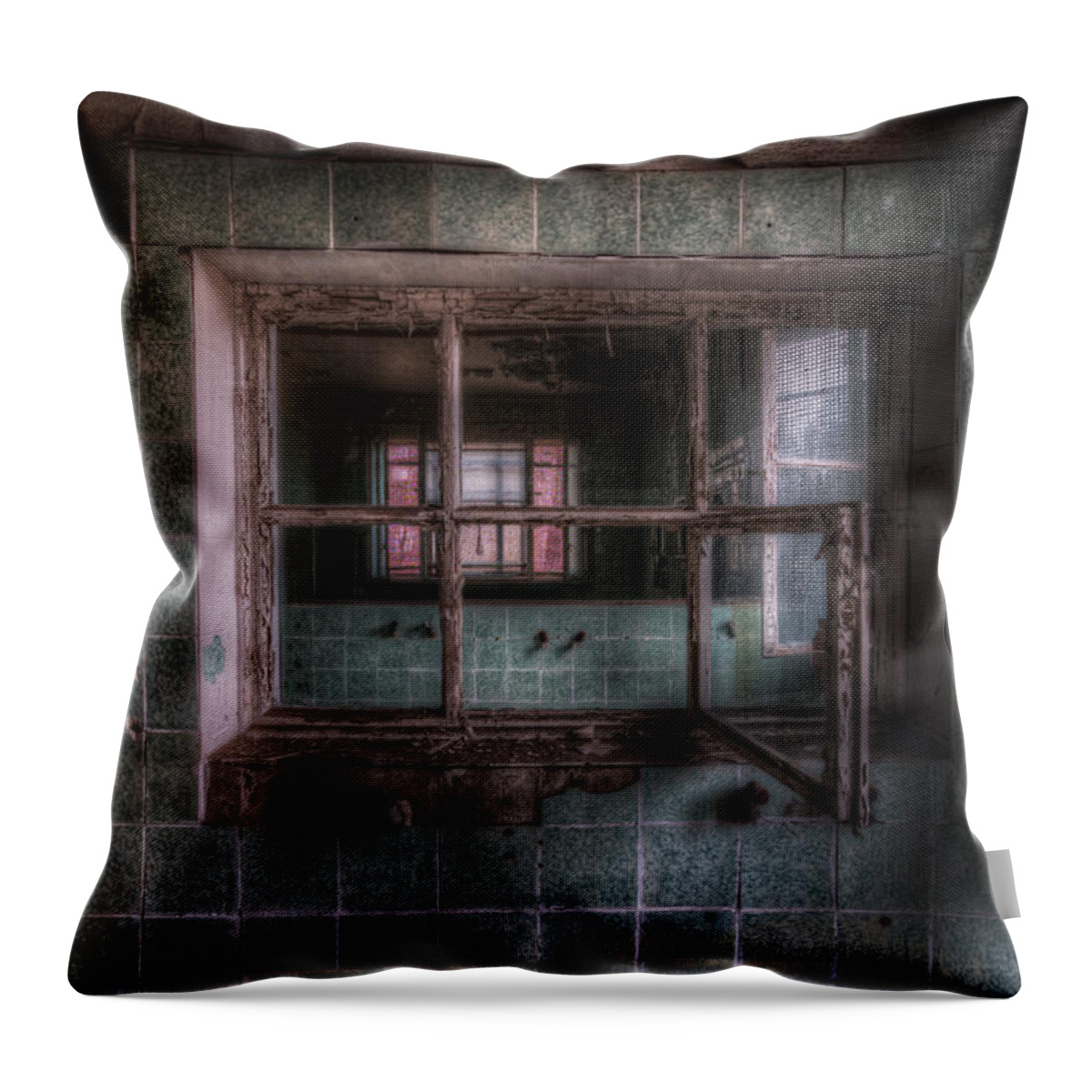 Urbex Throw Pillow featuring the digital art Operation window by Nathan Wright