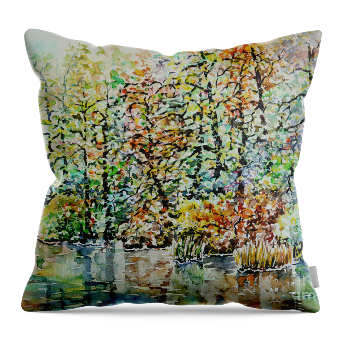 Watercolor Throw Pillow featuring the painting Opposite Riverside III by Almo M