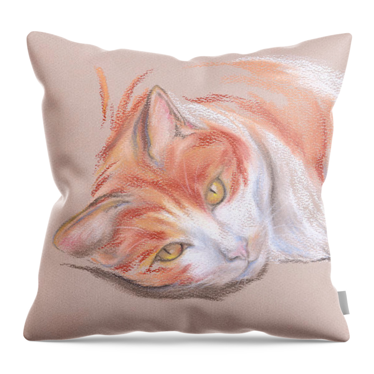 Cat Throw Pillow featuring the pastel Orange and White Tabby Cat with Gold Eyes by MM Anderson
