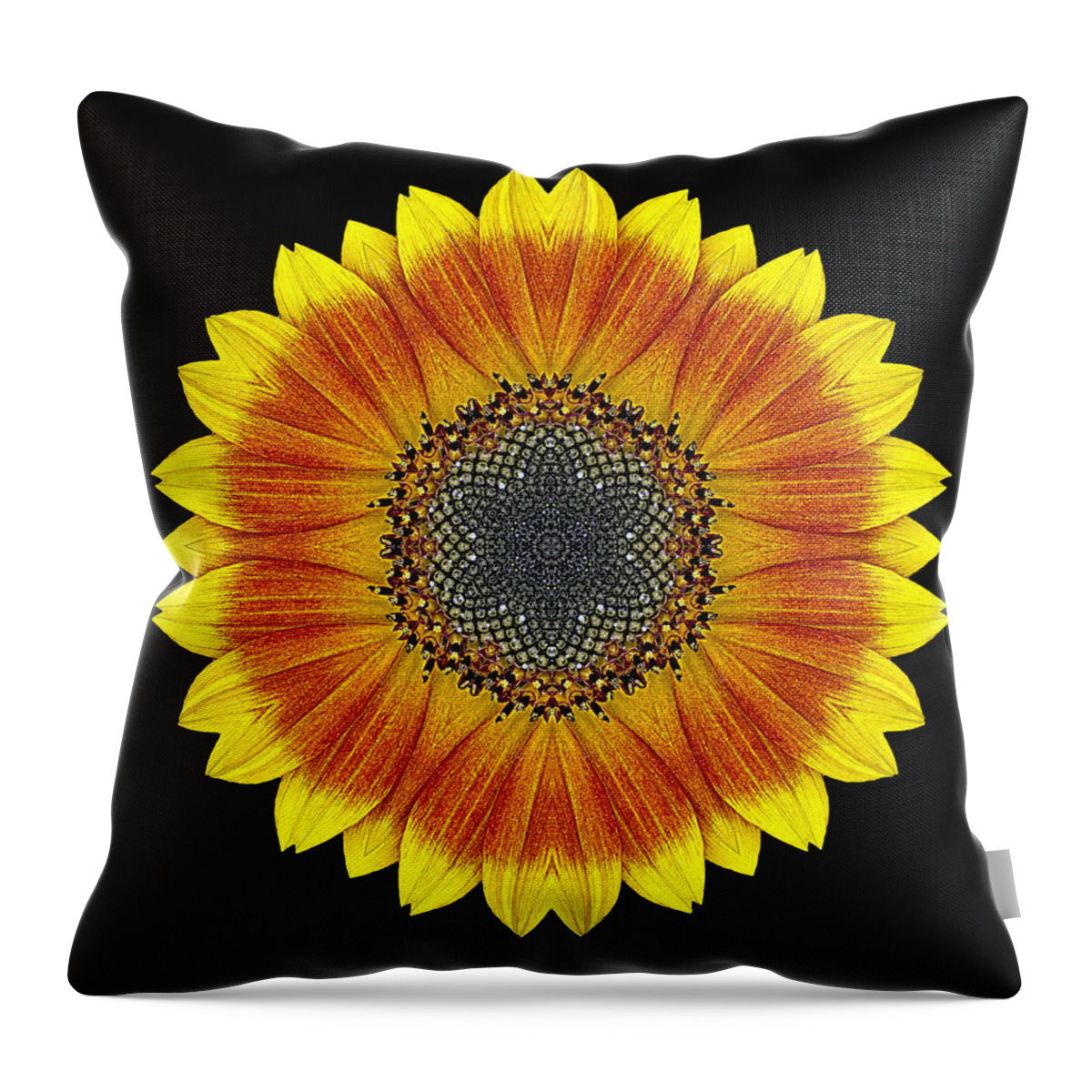 Flower Throw Pillow featuring the photograph Orange and Yellow Sunflower Flower Mandala by David J Bookbinder