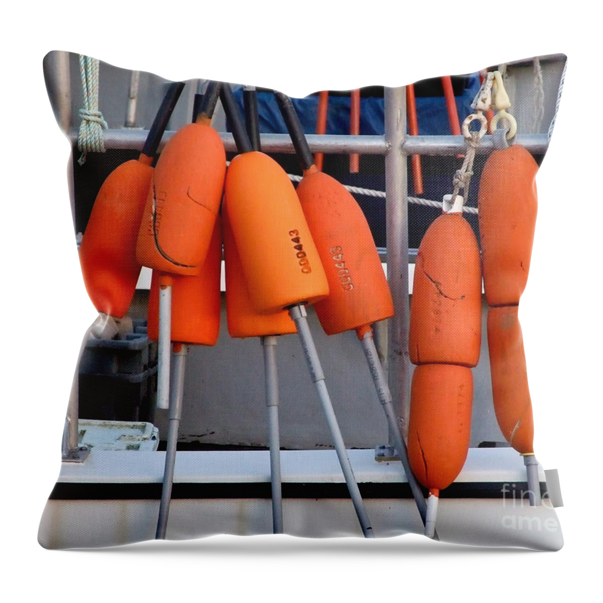 Artoffoxvox Throw Pillow featuring the photograph Orange Buoys by Kristen Fox