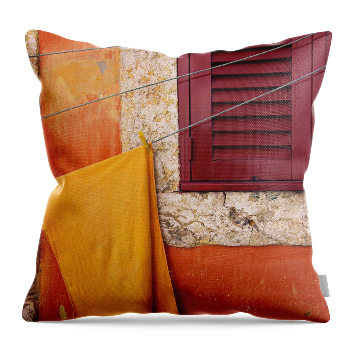 Aged Throw Pillow featuring the photograph Orange Cloth by Carlos Caetano