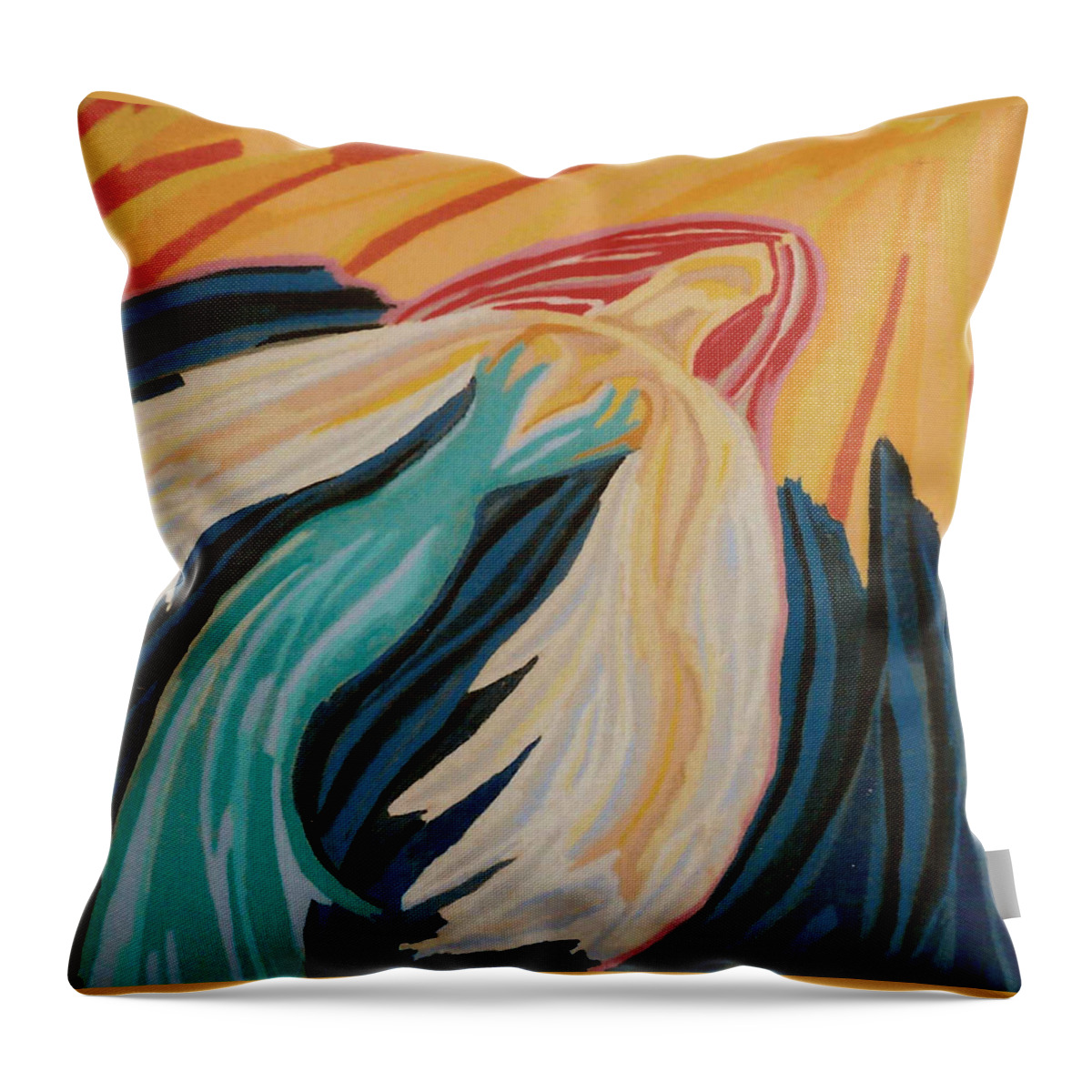 Pastel Paintings Www.mikemanziart.com Angel Light Sun Sunshine Rays Wings Flight Throw Pillow featuring the pastel Orange Glow Angel by Mike Manzi