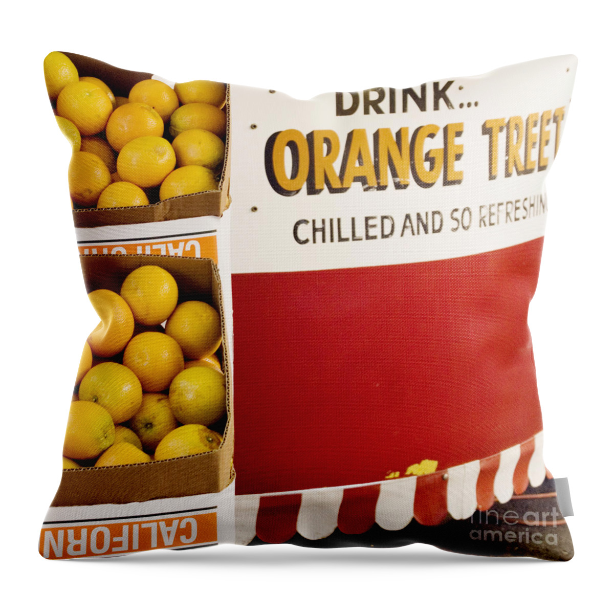 Orange Throw Pillow featuring the photograph Orange juice stand by Cindy Garber Iverson
