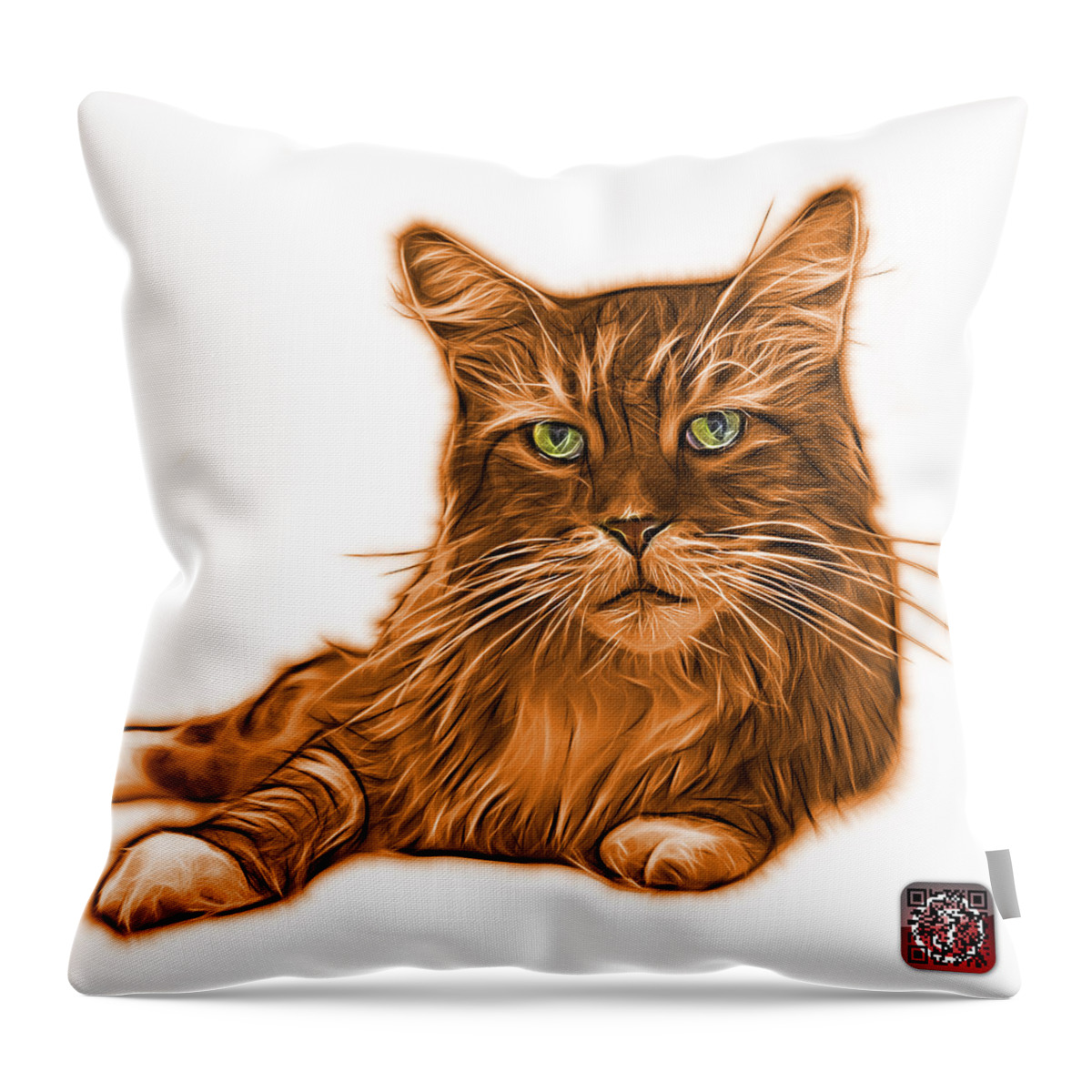 Cat Throw Pillow featuring the painting Orange Maine Coon Cat - 3926 - WB by James Ahn