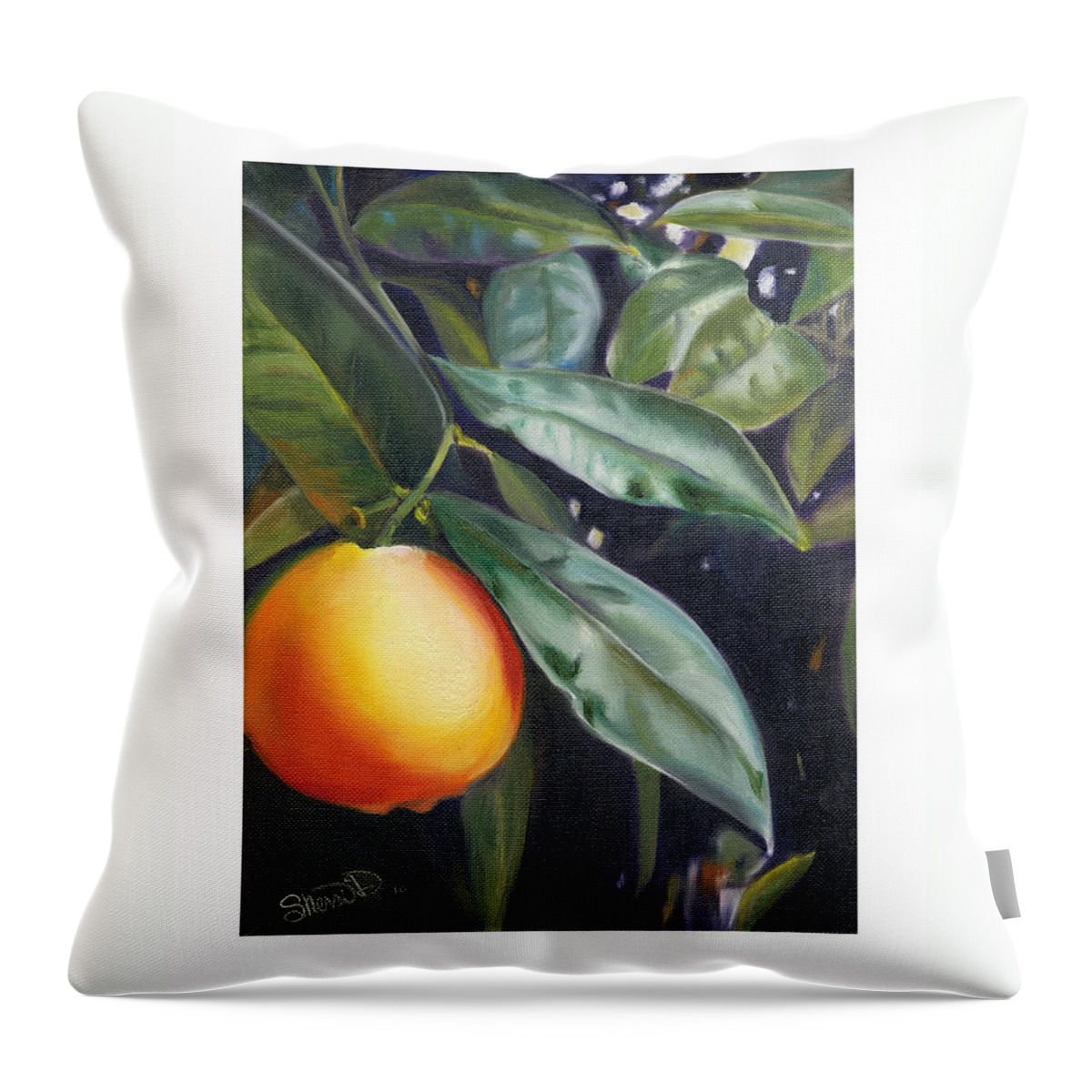 Orange Tree Throw Pillow featuring the painting Orange you glad? by Sherri Dauphinais