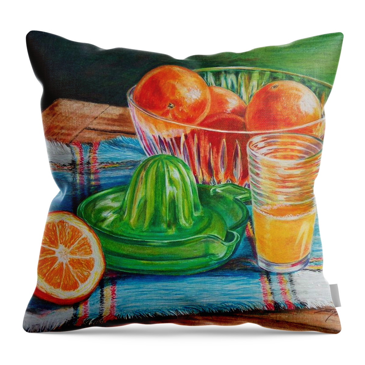 Produce Throw Pillow featuring the drawing Oranges by Joy Nichols