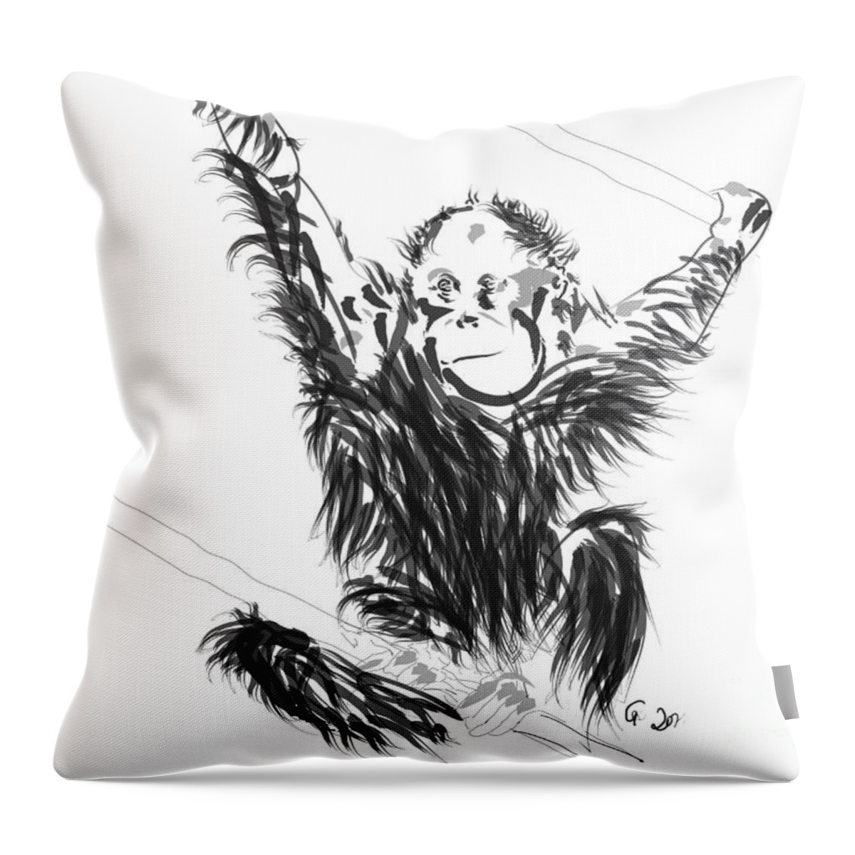 Wildlife Throw Pillow featuring the painting Orangutan baby by Go Van Kampen