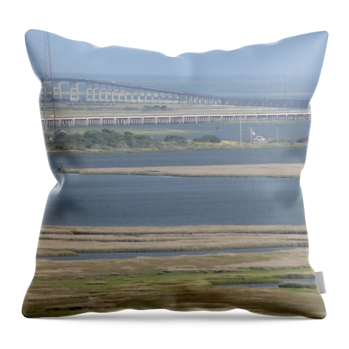 Lighthouse Throw Pillow featuring the photograph Oregon Inlet Bridge by Cathy Lindsey