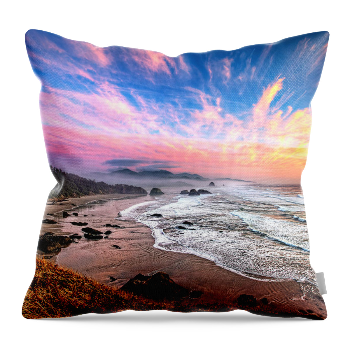 Beach Throw Pillow featuring the photograph Oregon Sunset by Ian Good
