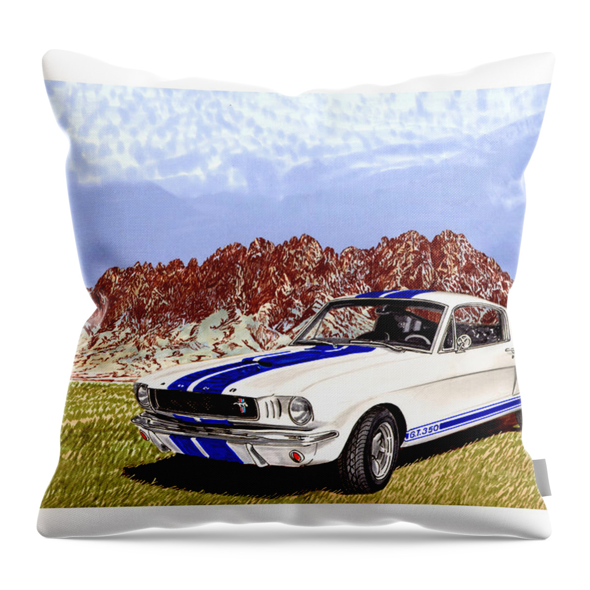 Organ Mountains-desert Peaks National Monument Throw Pillow featuring the painting Organ Mountains and 1965 Mustang by Jack Pumphrey