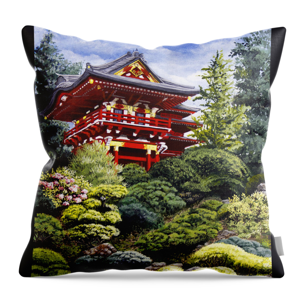 Japanese Tea Garden Throw Pillow featuring the painting Oriental Treasure by Mary Palmer