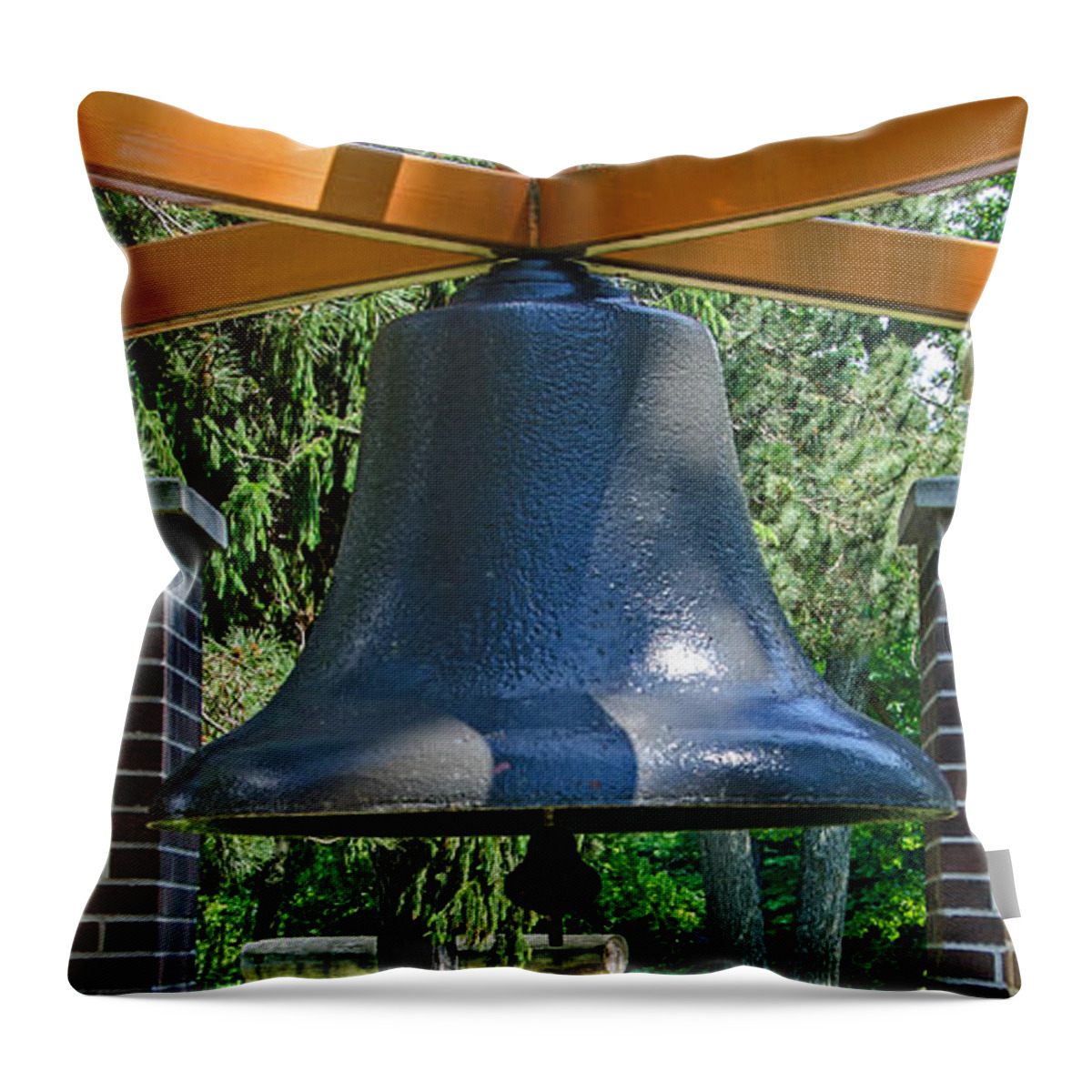 Bell Tower Throw Pillow featuring the photograph Original Fire Bell From The Superior Fire Dept In Wisconsin 1892 by Susan McMenamin