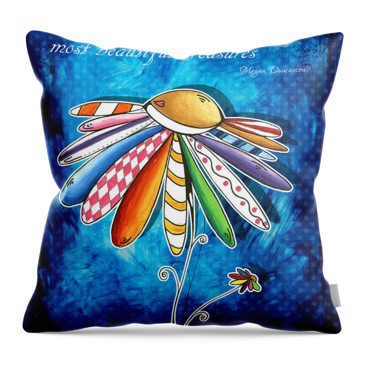 Daisy Throw Pillow featuring the painting Original Hand Painted Daisy Quilt Painting Inspirational Art Quote by Megan Duncanson by Megan Aroon