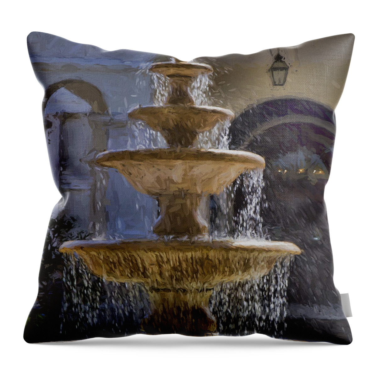 Water Fountain Throw Pillow featuring the painting Ormond Water Fountain by Deborah Benoit