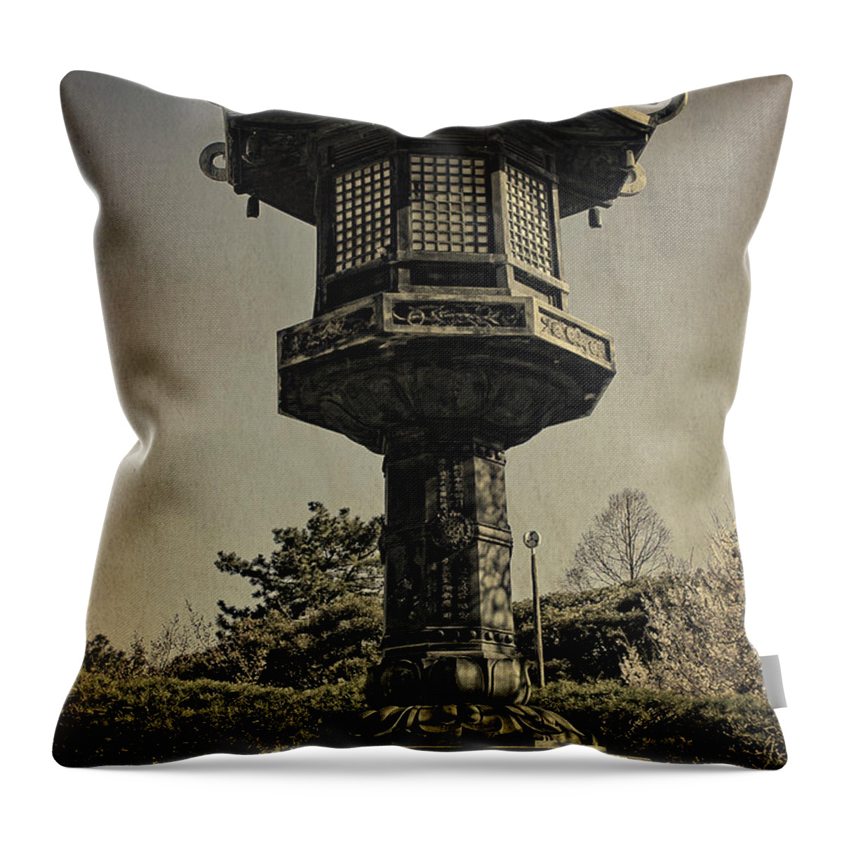 Temple Throw Pillow featuring the photograph Ornate Lamp Post In Front of a Buddhist Temple by Beverly Claire Kaiya