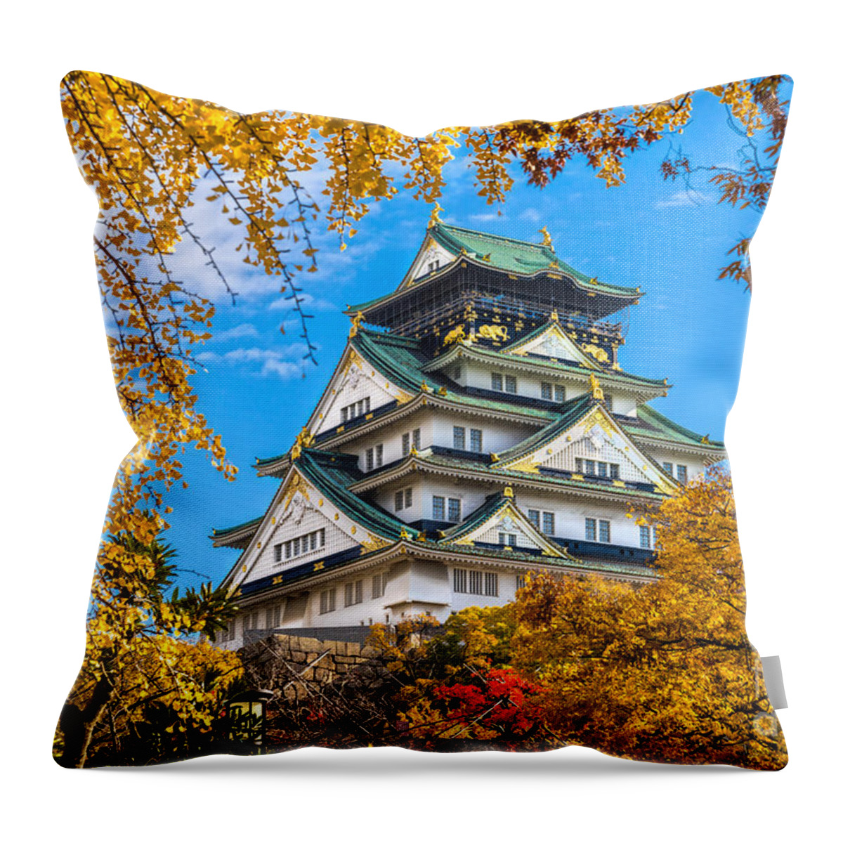 Osaka Throw Pillow featuring the photograph Osaka Castle in Osaka - Japan by Luciano Mortula