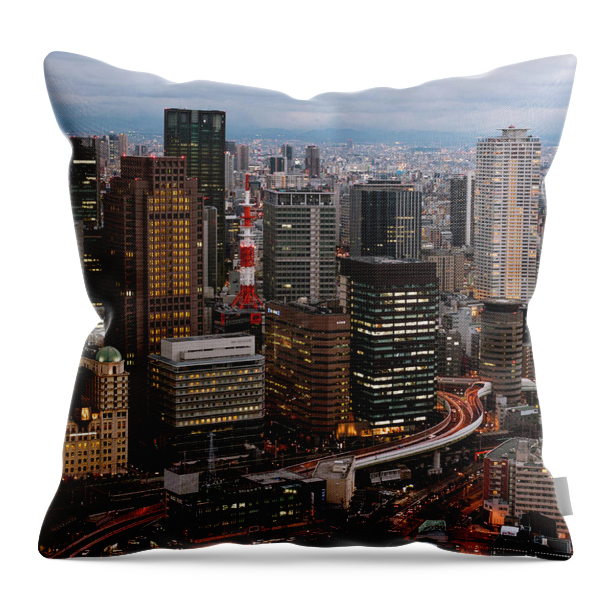Built Structure Throw Pillow featuring the photograph Osaka City by Ebiq