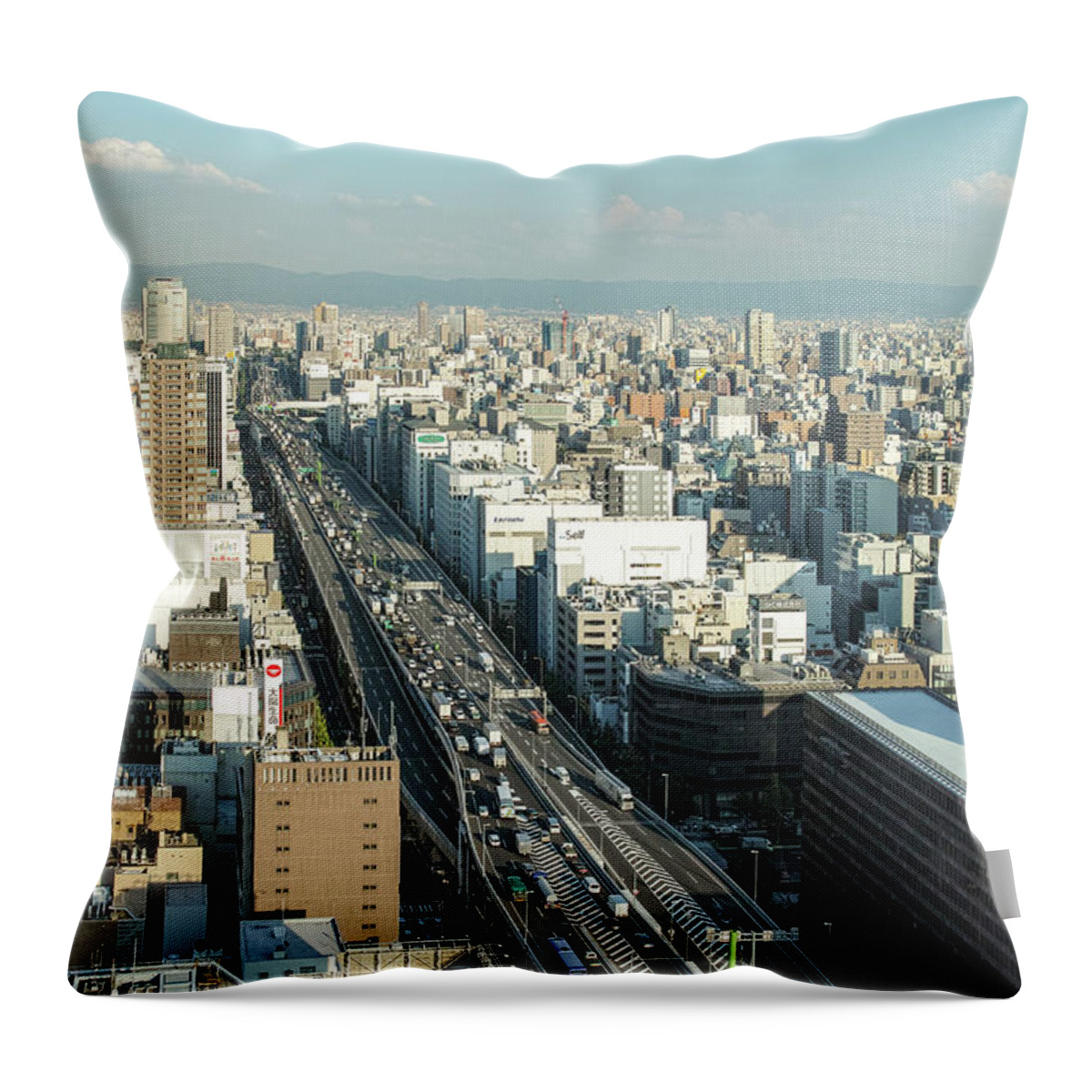 Osaka Prefecture Throw Pillow featuring the photograph Osaka Cityscape by I Love Photo And Apple.