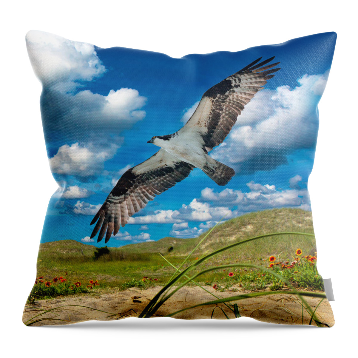Osprey Throw Pillow featuring the digital art Osprey on Shackleford Banks by Betsy Knapp
