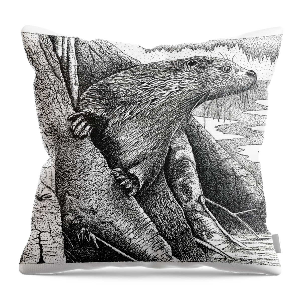 Otter Throw Pillow featuring the drawing Otter by Brian Gilna