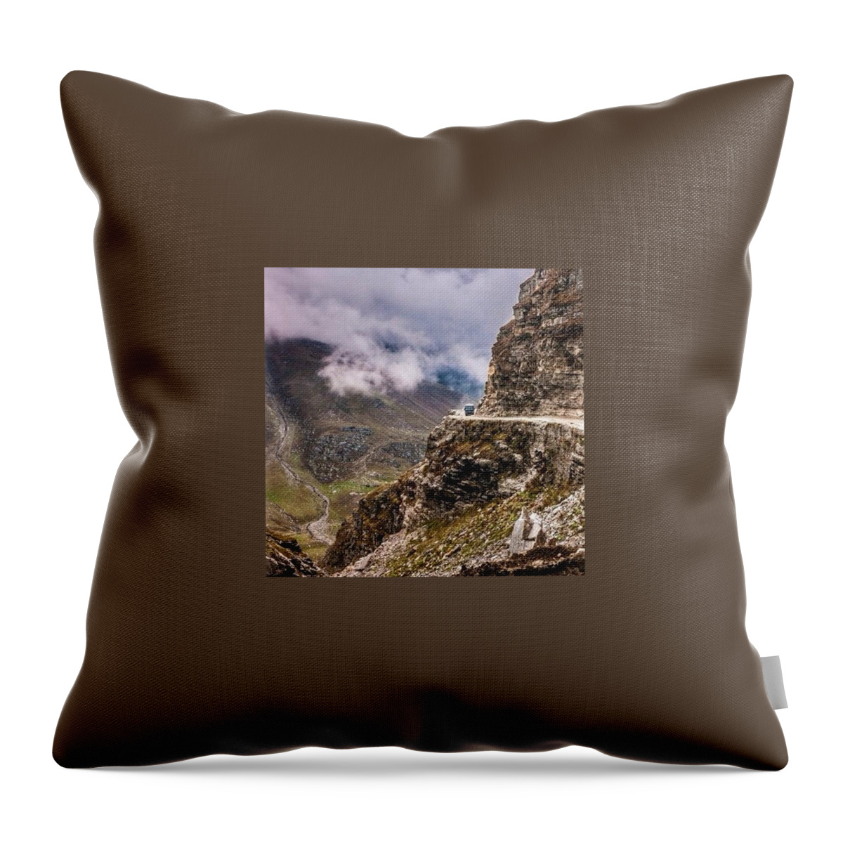 Mountains Throw Pillow featuring the photograph Our Bus Journey Through The Himalayas by Aleck Cartwright