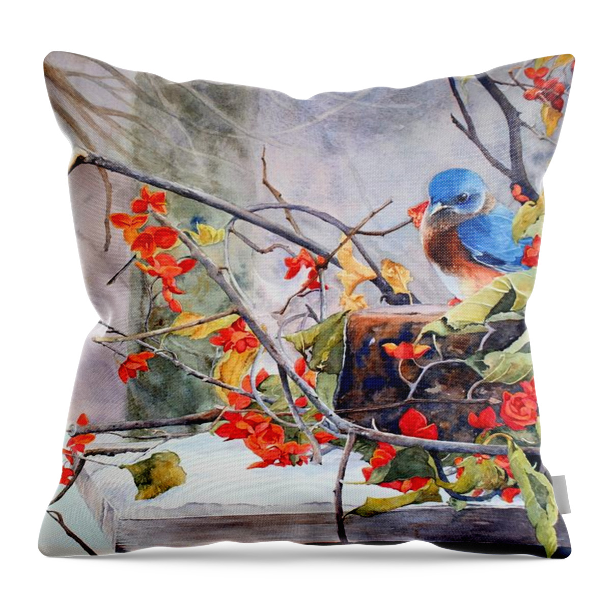 Missouri State Bird Throw Pillow featuring the painting Out on a Limb by Brenda Beck Fisher