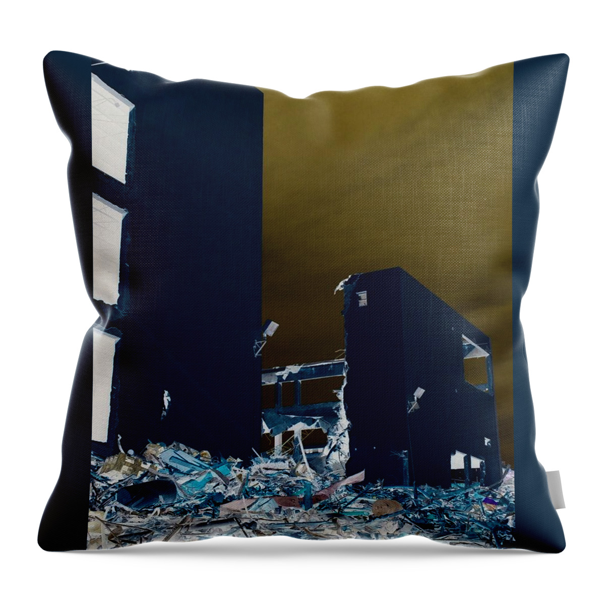 Demolish Demolition Negative Metal Rock Dirt Dirty Grunge Scrap Building Destruction Garbage Old Dark Evil Throw Pillow featuring the photograph Out With the Old by Culture Cruxxx