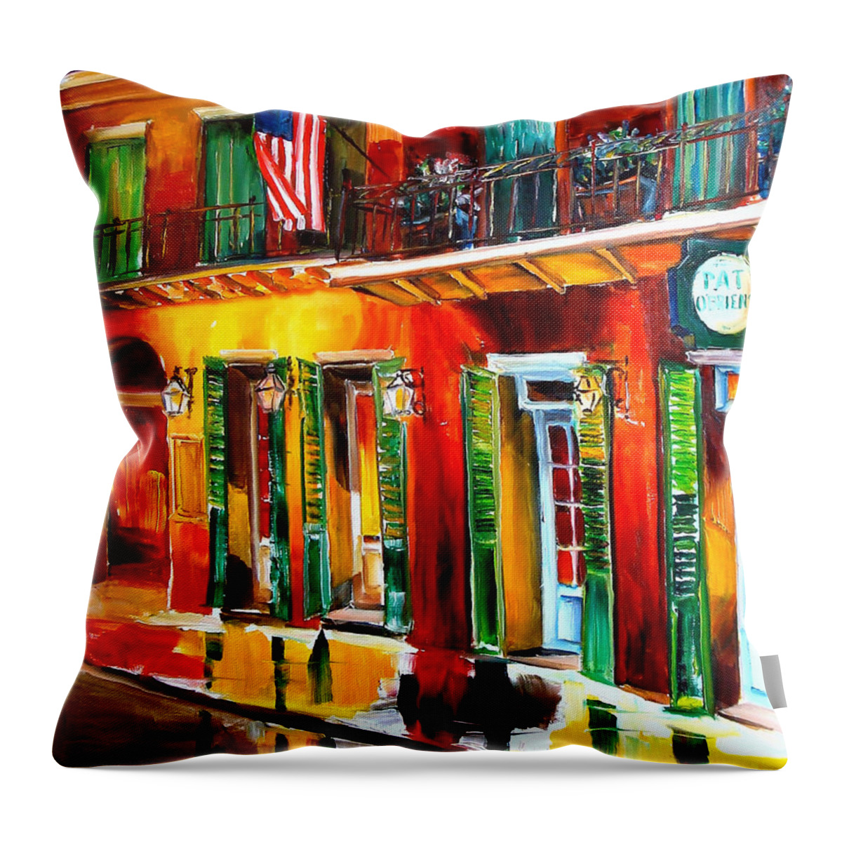 New Orleans Throw Pillow featuring the painting Outside Pat O'Brien's Bar by Diane Millsap
