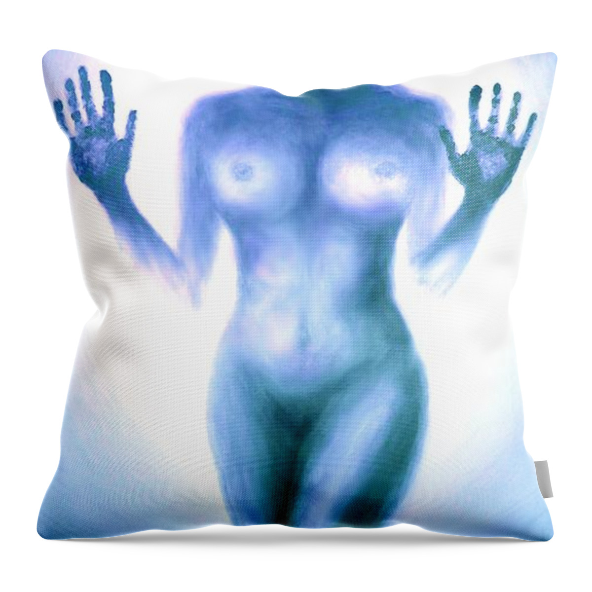 Original Art Throw Pillow featuring the photograph Outsider series - Trapped behind the glass - in blue by Lilia S