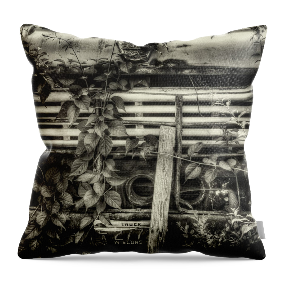 Ford Truck Throw Pillow featuring the photograph Overgrown Ford Truck by Thomas Young