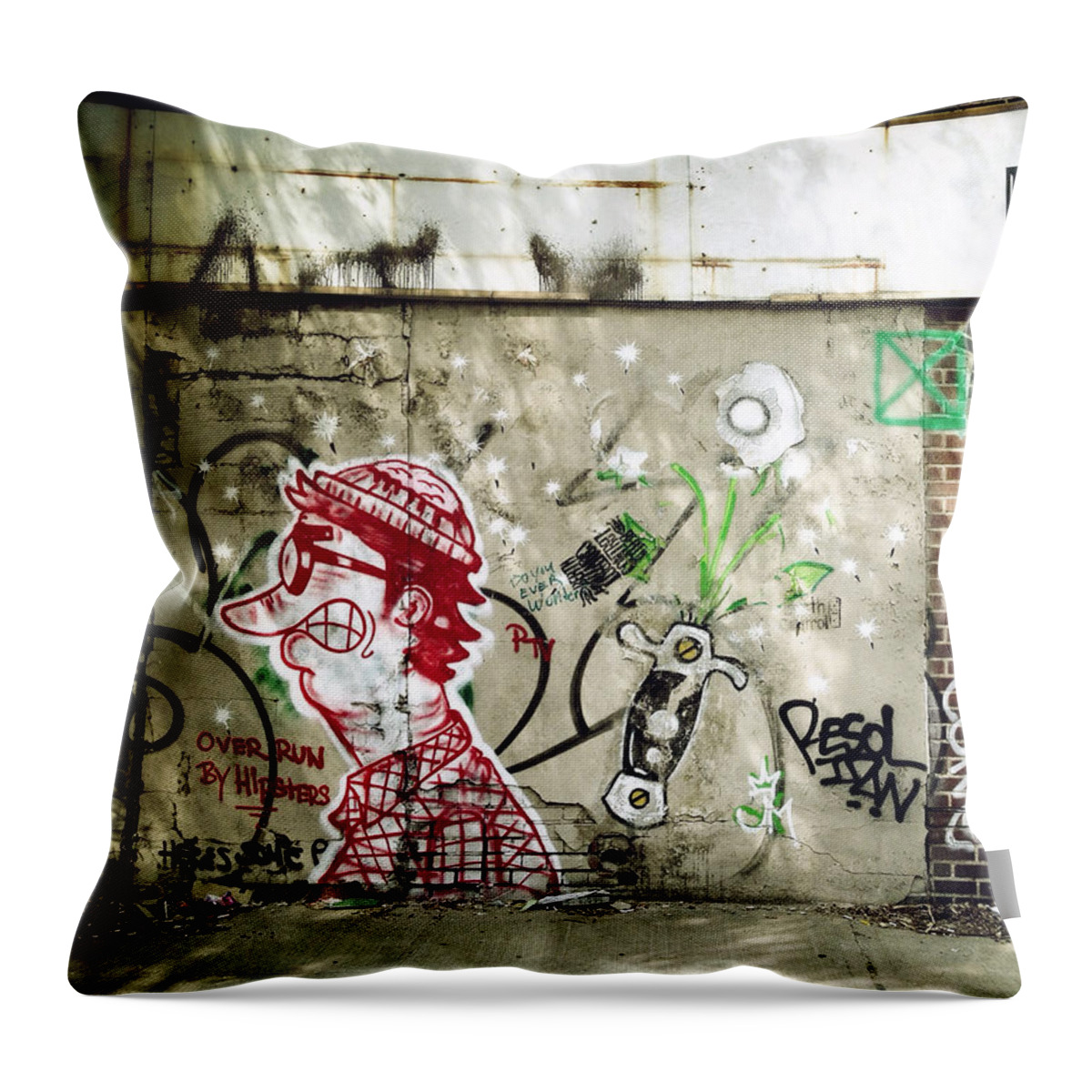 Graffiti Throw Pillow featuring the photograph Overrun by Hipsters by Natasha Marco