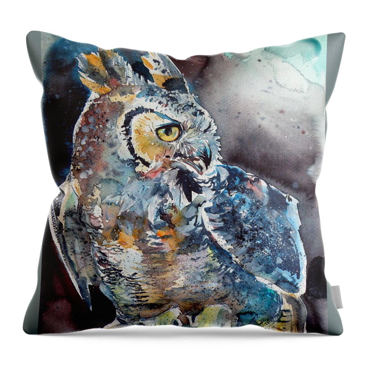 Owl Throw Pillow featuring the painting Owl at night by Kovacs Anna Brigitta