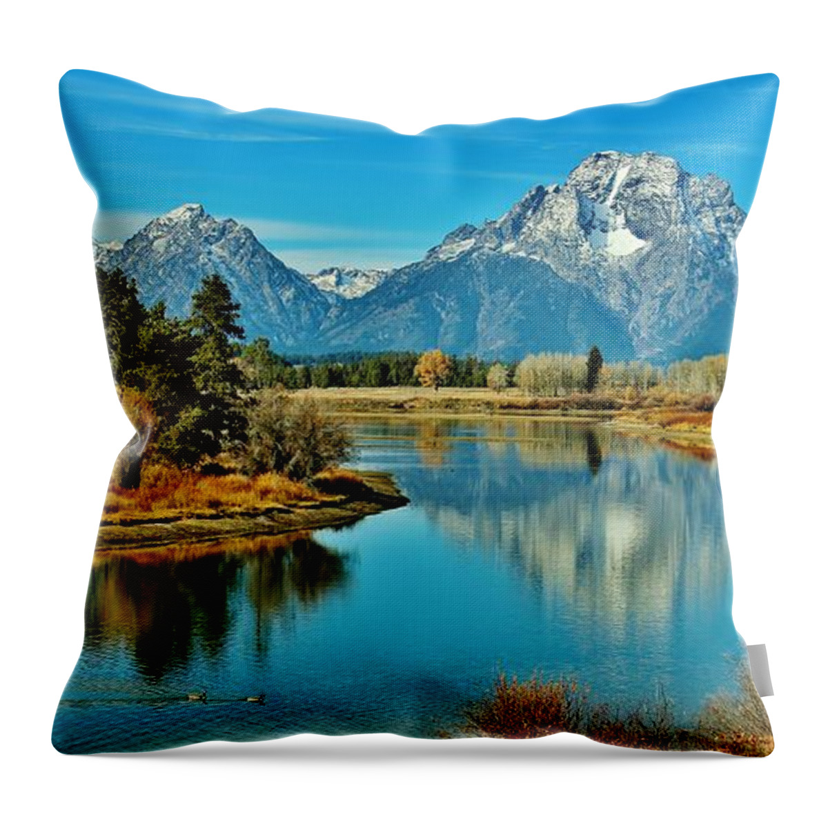 Grand Tetons Throw Pillow featuring the photograph Oxbow Autumn by Benjamin Yeager