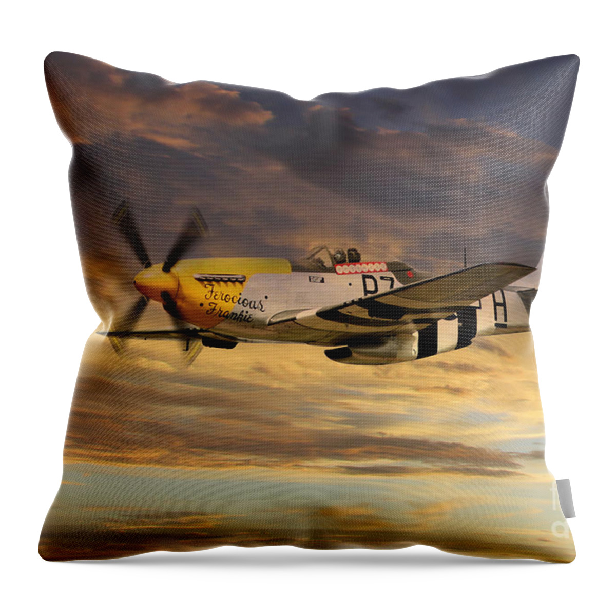 P51 Mustang Throw Pillow featuring the digital art P-51 Ferocious Frankie by Airpower Art