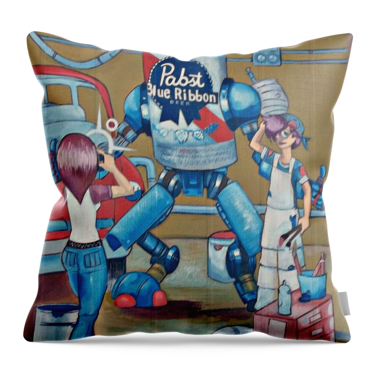  Throw Pillow featuring the photograph Pabst Mural in the Loop by Kelly Awad
