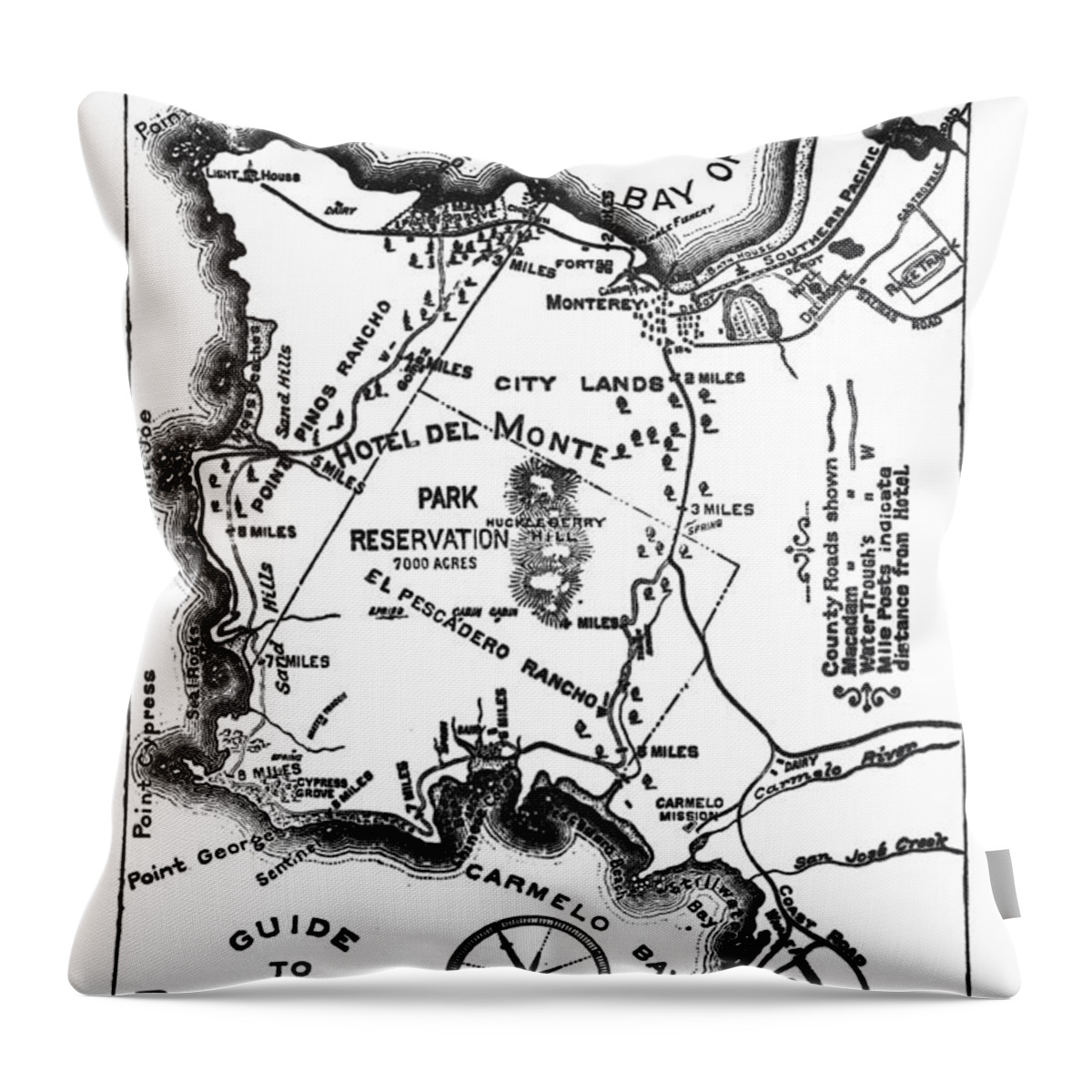 Pacific Grove Throw Pillow featuring the photograph Pacific Grove and Vicinity Monterey Peninsula California circa 1880 by Monterey County Historical Society