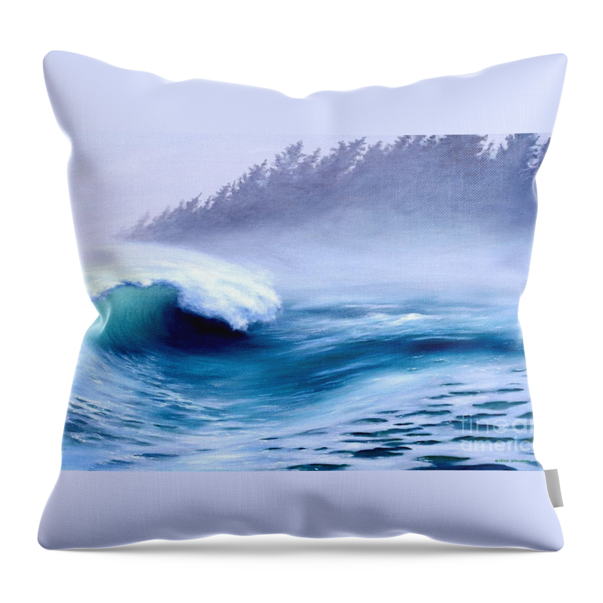 Ocean Waves Throw Pillow featuring the painting Pacific Power by Michael Swanson