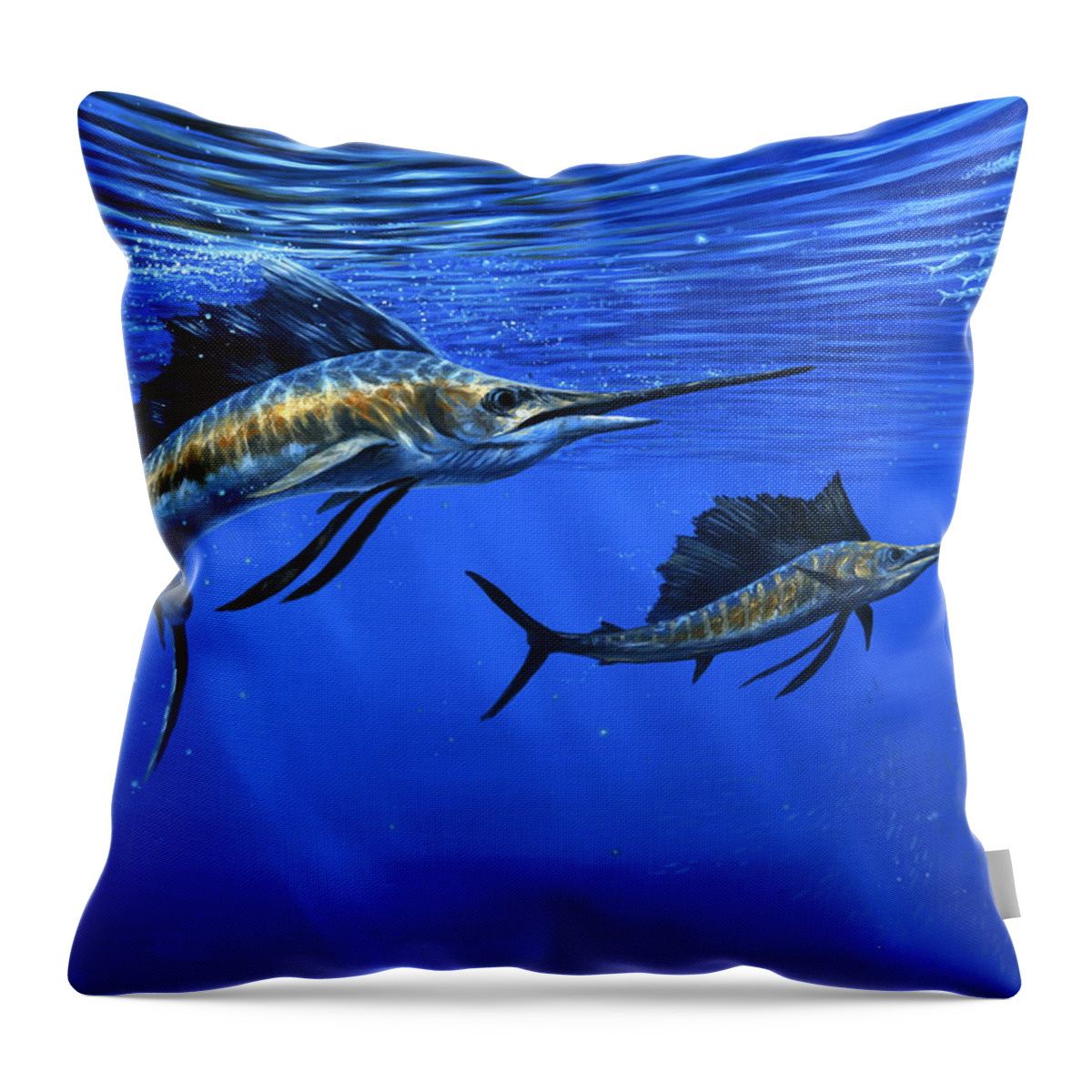 Pacific Sailfish Throw Pillow featuring the painting Pacific Sailfish by Guy Crittenden