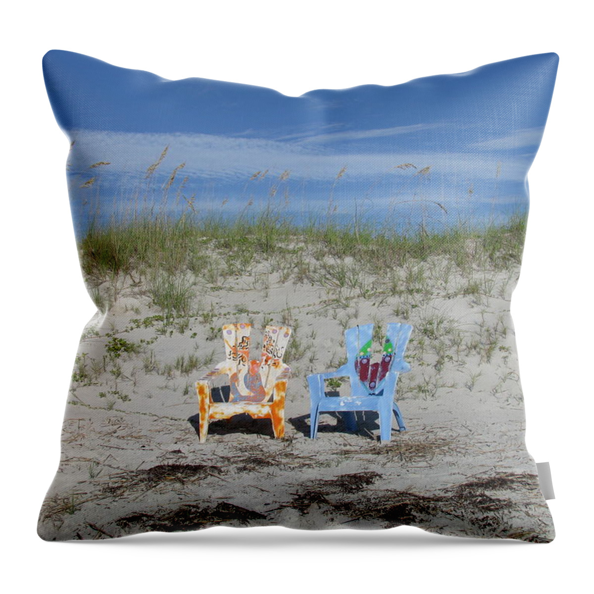 Beach Throw Pillow featuring the photograph Painted Beach Chairs by Ellen Meakin