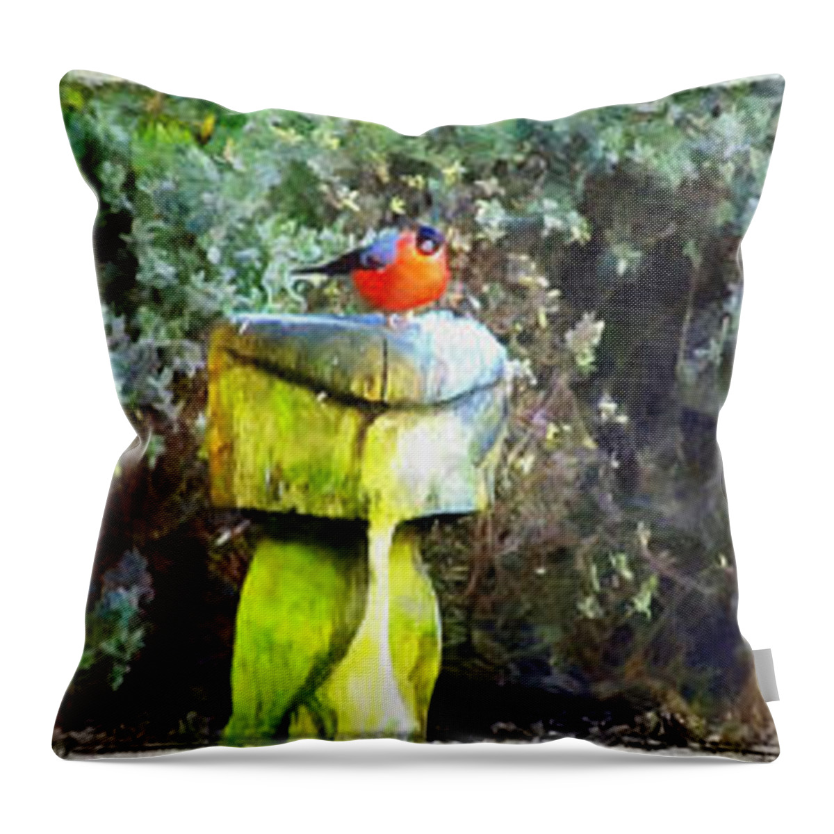 Art Throw Pillow featuring the painting Painted bullfinch trio by Vix Edwards
