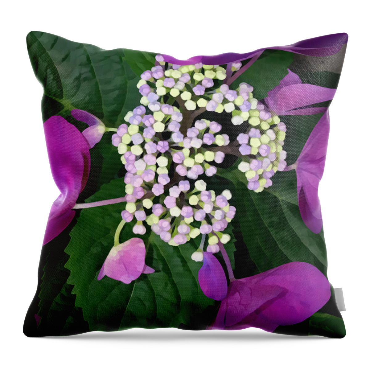 Portrait Throw Pillow featuring the photograph Painted hydrangea by Sami Martin