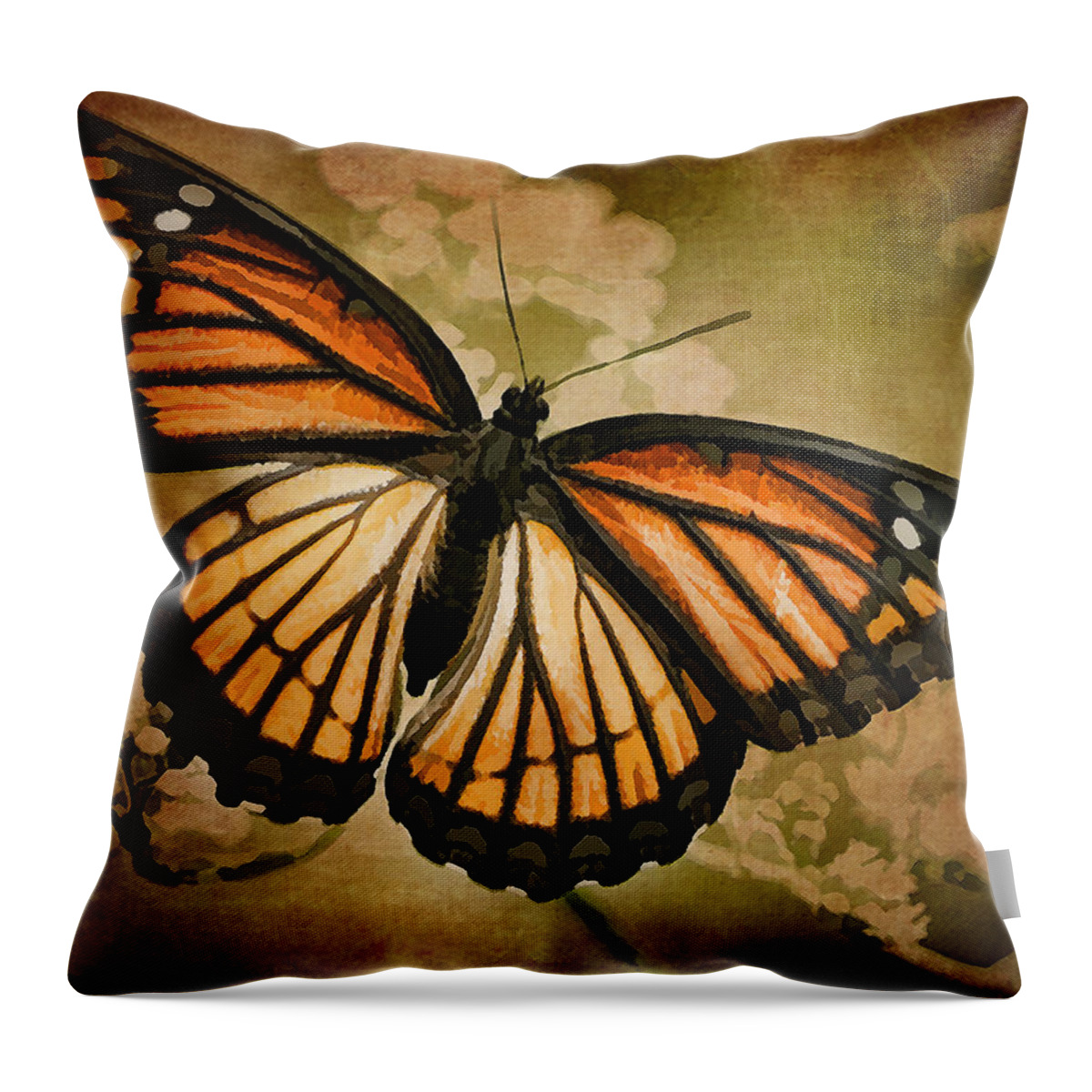 Monarch Butterfly Throw Pillow featuring the photograph Painted Monarch Butterfly by Kathy Clark