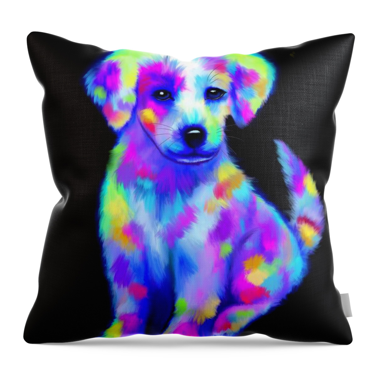 Colorful Critter Throw Pillow featuring the painting Painted Pup 2 by Nick Gustafson