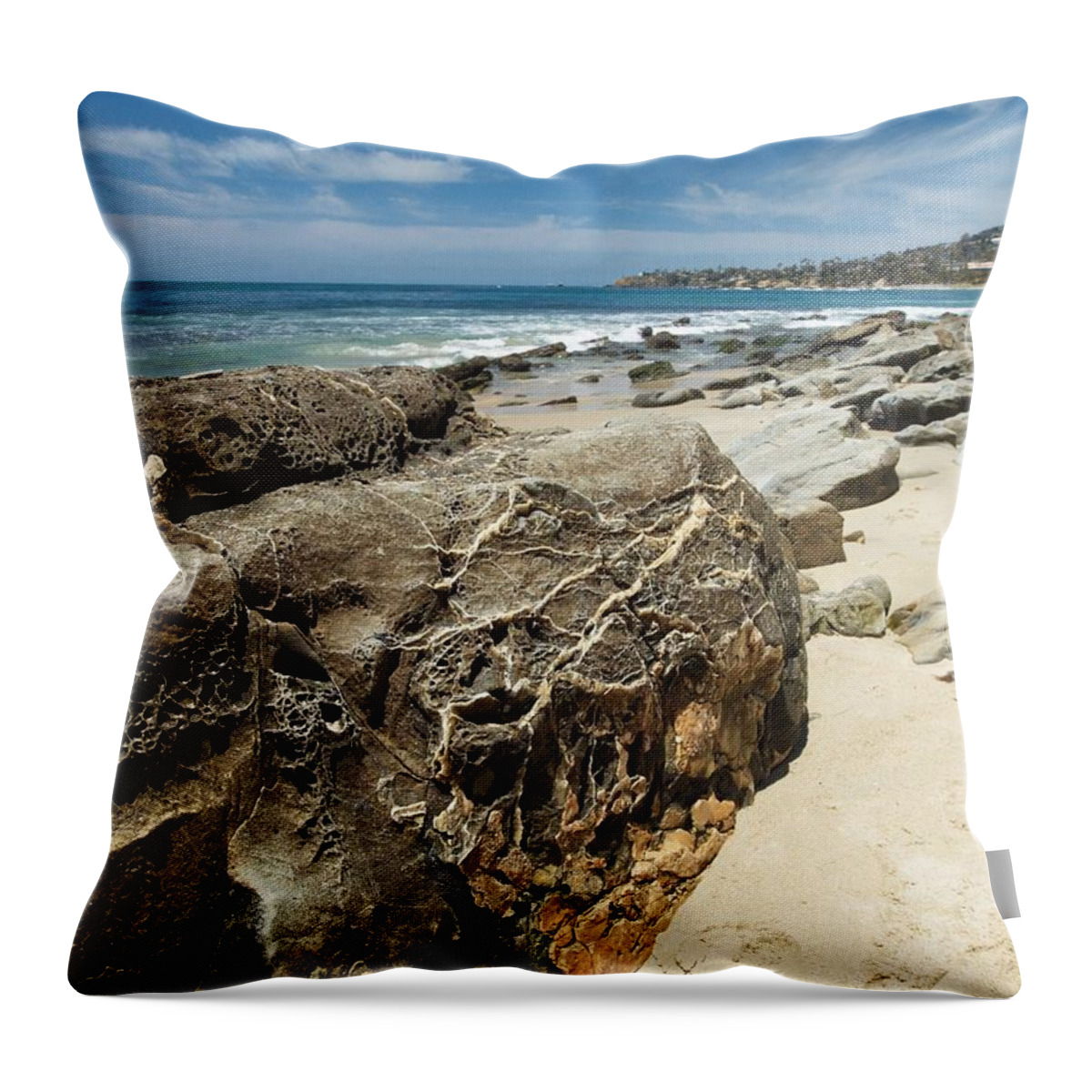 Beach Throw Pillow featuring the photograph Painted Rock by Steve Ondrus