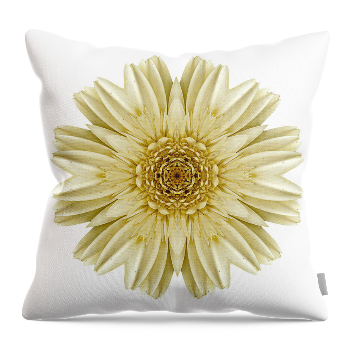 Flower Throw Pillow featuring the photograph Pale Yellow Gerbera Daisy III Flower Mandala White by David J Bookbinder