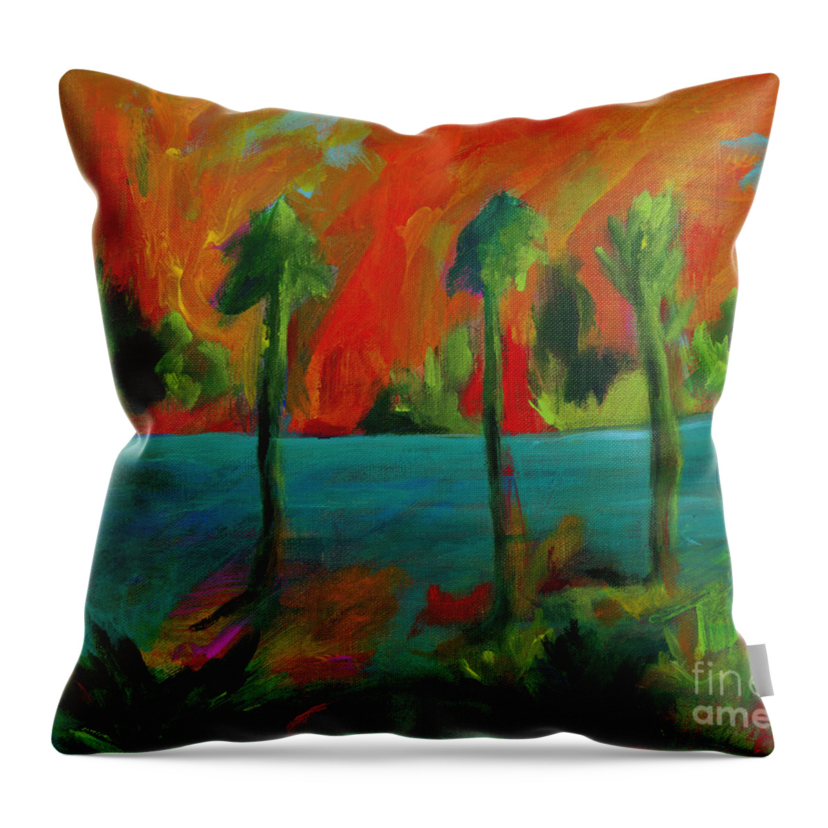 Florida Throw Pillow featuring the painting Palm Trio Sunset by Elizabeth Fontaine-Barr