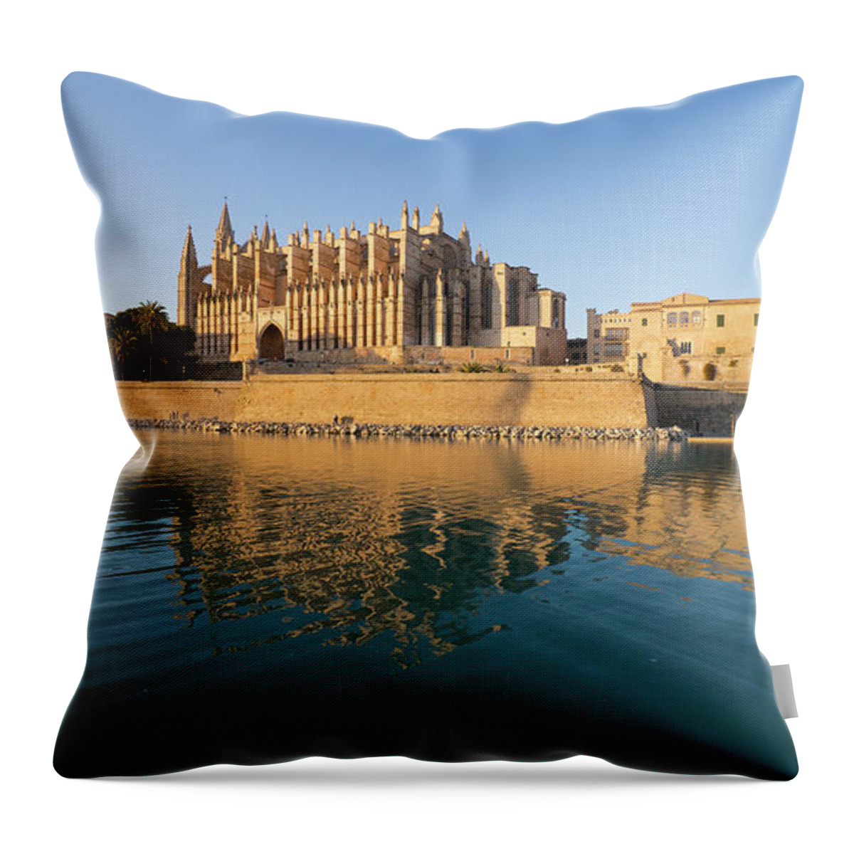 Clear Sky Throw Pillow featuring the photograph Palma Cathedral And Historical City by Travelpix Ltd